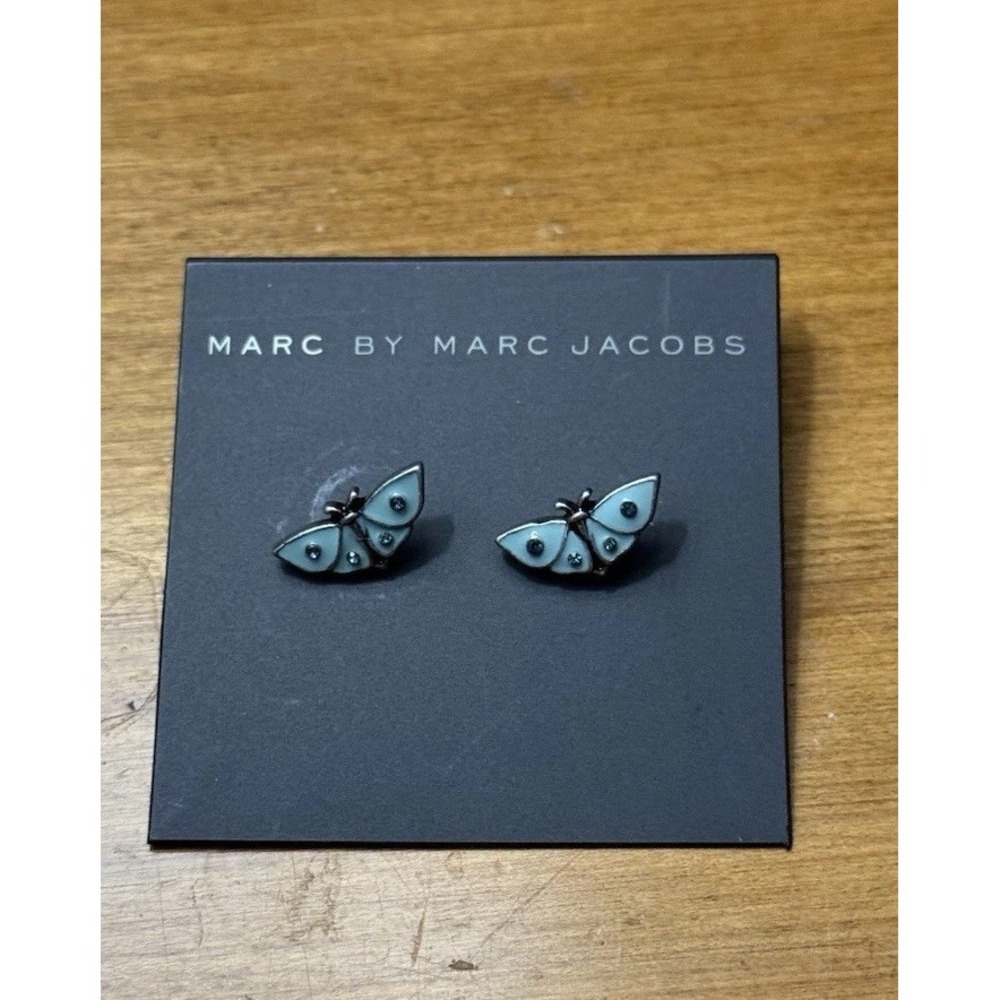 Marc By Marc Jacobs Butterfly Earrings Blue Silver Enamel Studs Designer Jewelry